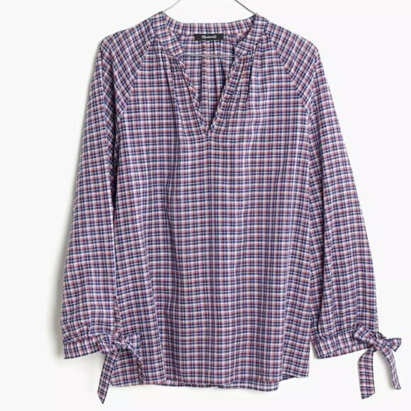 Madewell Tie-Sleeve Popover Top in Whitby Plaid - Picture 3 of 9